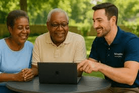 Advisor reviewing Medicare plan options with a senior couple